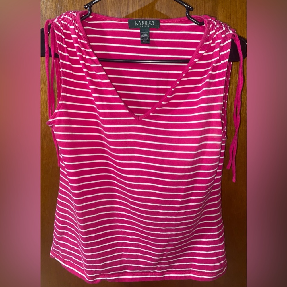 Ralph Lauren Vivid Pink and White Striped Tank Top